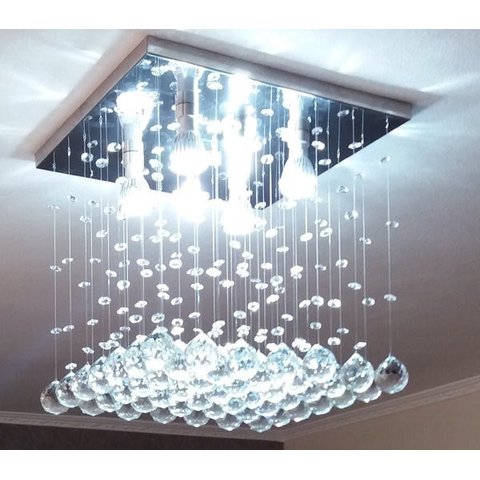 Lustre de Cristal para Sala, Quarto, com 40cm de Alt. 04 Lâmpadas Gu10 Inclusa,Base de Inox 30x30cm