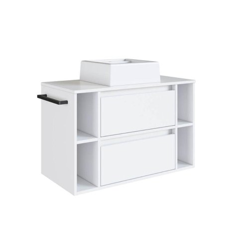 Gabinete de Banheiro Suspenso 80cm com Cuba Branco 4 Nichos