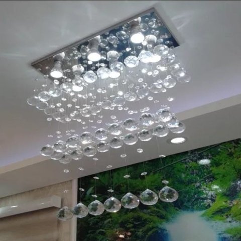 LUSTRE DE CRISTAL PARA SALA DE ESTAR/JANTAR COM 90CM DE ALTURA, BASE DE INOX ESPELHADO 22X50CM