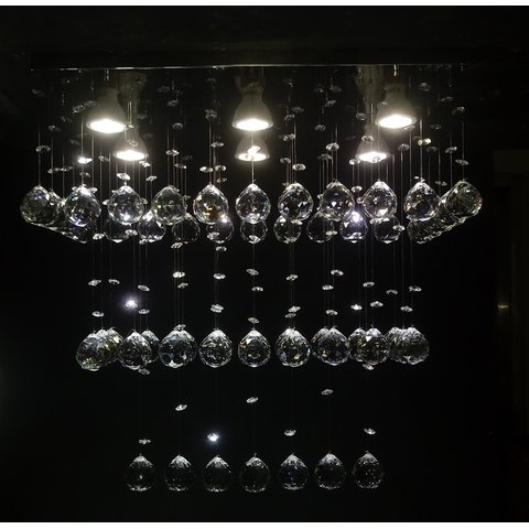 Lustre de Cristal para Sala de Jantar, Estar,Quarto com 50cm de Altura, Base de Inox Espelhada 22x50