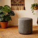 Ver imagem 1 de Puff Banqueta Viena Redondo Pés Plásticos Tecido Linho Cinza