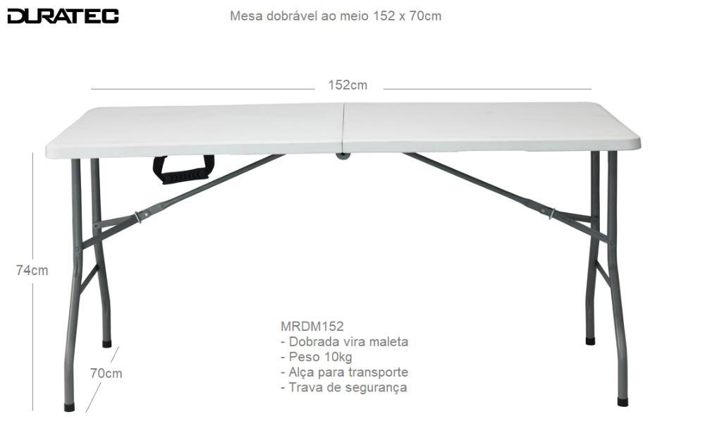 Mesa dobrável ao meio 152 x 70 cm ( vira maleta ) Duratec - 2