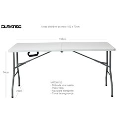 Mesa dobrável ao meio 152 x 70 cm ( vira maleta ) Duratec - 2