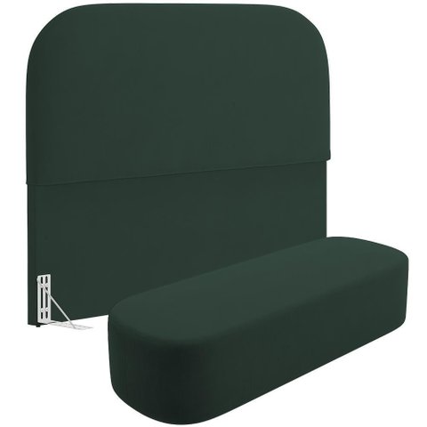Cabeceira Cama Box Casal 140cm Lanna com Puff Recamier Doha W01 Suede Verde Musgo - Lyam Decor