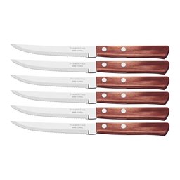 Conjunto de Facas para Churrasco Tramontina 5" em Aço Inox com Cabo Vermelho Polywood 6 Peças - 1