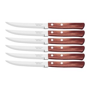 Conjunto de Facas para Churrasco Tramontina 5" em Aço Inox com Cabo Vermelho Polywood 6 Peças