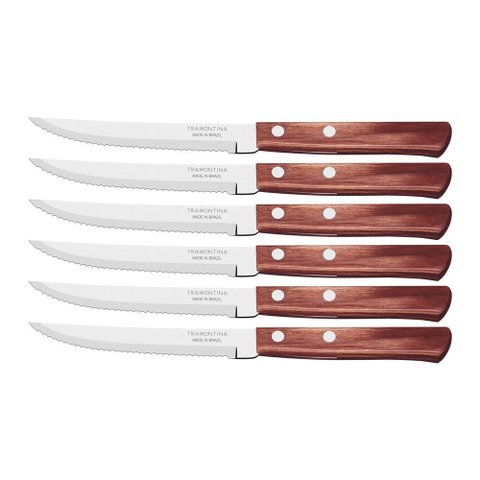 Conjunto de Facas para Churrasco Tramontina 5" em Aço Inox com Cabo Vermelho Polywood 6 Peças