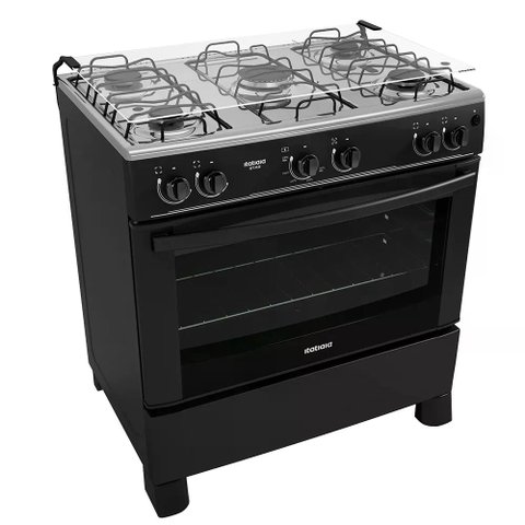 Fogão 5 Bocas Itatiaia Preto Star New com Forno 88l e Tampa de Vidro Bivolt