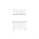 Ver imagem 1 de Balcão Gabinete Manu 120cm Com Tampo e Armário Aéreo Andreia 120cm- Branco
