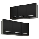 Ver imagem 1 de Kit 2 Armários Aéreos Honduras 03 Portas 120cm Branco/Preto - Lumil Móveis