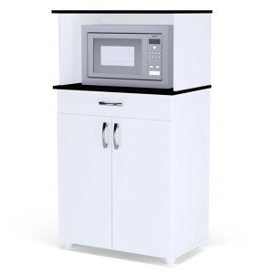 Balcão Microondas 2 Portas Carina Branco e Preto Flex Ajl Móveis