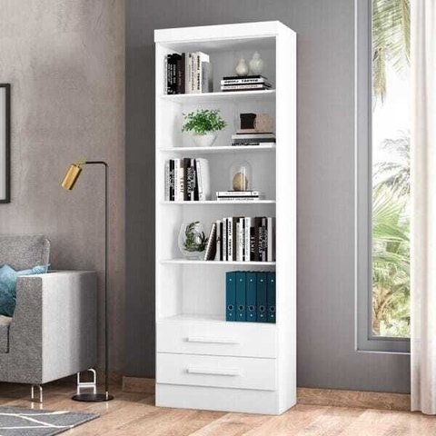 Estante Livreiro 2 Gavetas e 5 Prateleiras Fancy Q01 Branco - Mpozenato