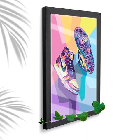 Quadro Decorativo Tenis Pop Art Loja Escritório+vidro 33x25:preto