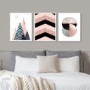 Ver imagem 2 de Kit 3 Quadros Geométricos Quarto Rosa e Preto 45x34cm:madeira Preta
