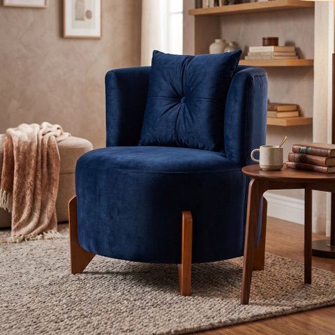 Poltrona Orgânica Curva Luna Suede Azul Escuro - Montanaris Decor