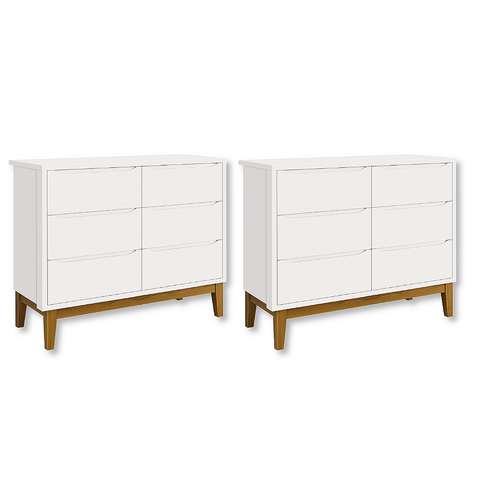 Kit 2 Cômoda Infantil 6 Gavetas Branco Classic Madeira