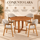 Ver imagem 3 de Conj Mesa Redonda 110cm 4 Cadeiras Madeira Sala Jantar Lara:Linho Bege