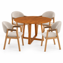 Ver imagem 2 de Conj Mesa Redonda 110cm 4 Cadeiras Madeira Sala Jantar Lara:Linho Bege