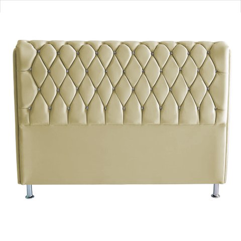 Cabeceira de Cama Box Jully Casal 140 Cm Botão Strass Suede Bege Eli Móveis