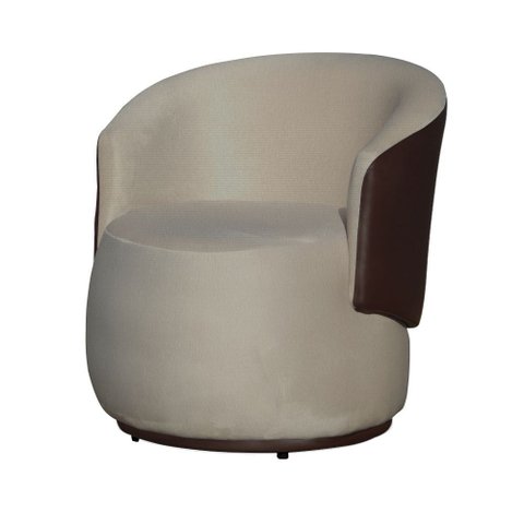 Poltrona Orgânica Decorativa Beatriz Suede Composê Corino Marrom Base Fixa - Bege