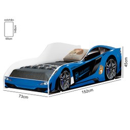Cama Carro Infantil Azul com Grade de Proteção com Colchão - 3