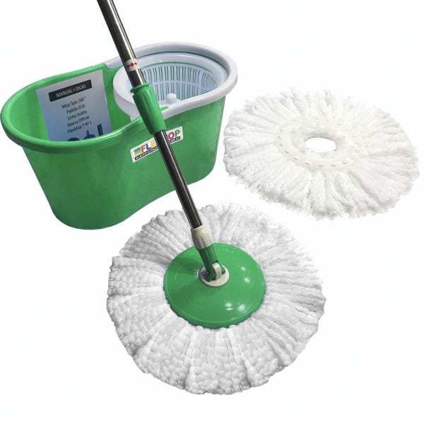 Balde Mop com Cabo 35% + Robusto de 25mm + Dupla Bucha Na Cesta Padrão Usa Marca Official Flexmop®Nº 1