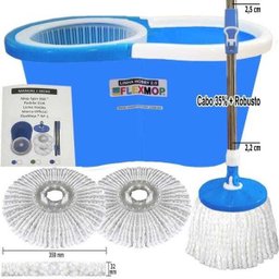 Balde Mop com Cabo 35% + Robusto de 25mm + Dupla Bucha na Cesta Padrão Usa Marca Official Flexmop®Nº 1 - 2