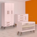 Ver imagem 1 de Conjunto Berço Mini Cama Retrô, Comoda Sapateira Slim e Guarda Roupa Retro Rosa