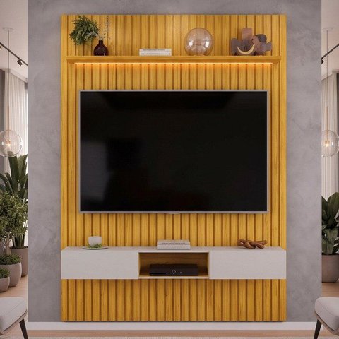 Painel Ripado para TV até 60 Polegadas com LED MDF 183CMX240CM Trento