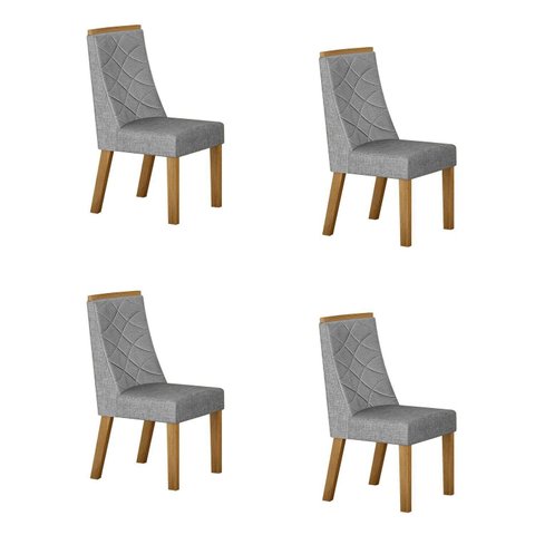 Kit de 4 Cadeiras para Sala de Jantar Aurora Cinza/Cinamomo/Linho Prata
