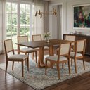 Ver imagem 1 de Mesa Julia 1,6m Freijó Pés Cerejeira 6 Cadeiras Suellen para Restaurante Lanchonete - Bege Linho