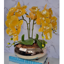Ver imagem 1 de Arranjo Com 4 Orquídeas Amarela Vaso Dourado 28cm