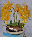 Ver imagem 1 de Arranjo Com 4 Orquídeas Amarela Vaso Dourado 28cm
