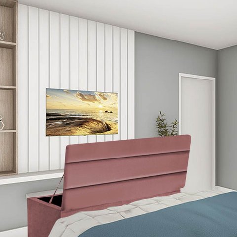 Calçadeira Baú Recamier Estofada Cama Queen 160cm Argentina Suede Rose- Mabe Magazine