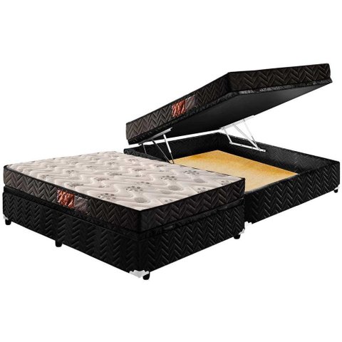 Cama Box Baú Casal: Colchão Espuma D45 Paropas Pasquale + Base CRC Suede Black(138x188)