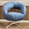 Poltrona Giratória Rigel Redonda Orgânica Moderna com Base de Aluminio Azul Jeans - Larbelle - 3