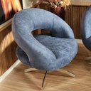 Ver mais imagens de Poltrona Giratória Rigel Redonda Orgânica Moderna com Base de Aluminio Azul Jeans - Larbelle