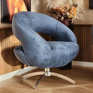 Poltrona Giratória Rigel Redonda Orgânica Moderna com Base de Aluminio Azul Jeans - Larbelle