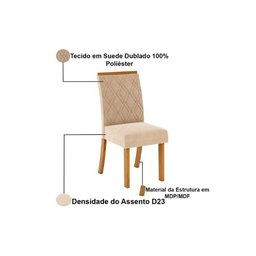 Conjunto: Mesa Sala Jantar Luiza c/ Tampo Madeirado c/ Vidro Canto Reto 160cm + 6 Cadeiras Vita - 5