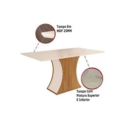 Conjunto: Mesa Sala Jantar Luiza c/ Tampo Madeirado c/ Vidro Canto Reto 160cm + 6 Cadeiras Vita - 4