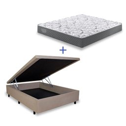 Cama Box Baú Casal Colchão Espuma D33 Bordado+Box Suede Bege - 1
