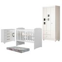 Ver imagem 1 de Guarda Roupa Life com Cômoda Fly e Berço Americano Carinho Branco Acetinado Colchão Americano Sleep
