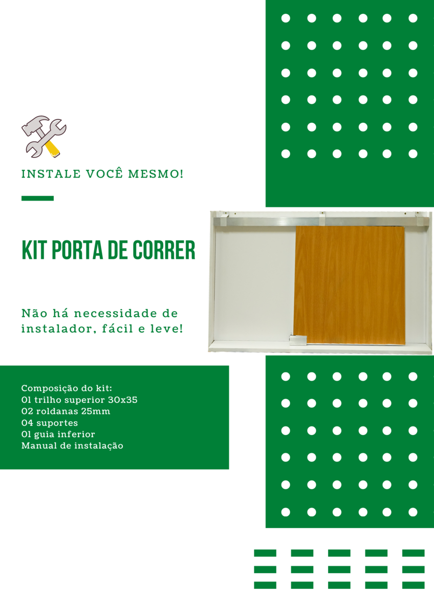 Kit p/ Porta Correr Trilho Alumínio 30x35 2,00m Natural - RDA-24 - 4