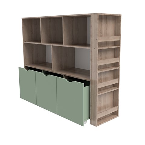 Estante Infantil com Livreiro Alma Carvalho e Verde Jade 100% Mdf Woodcore
