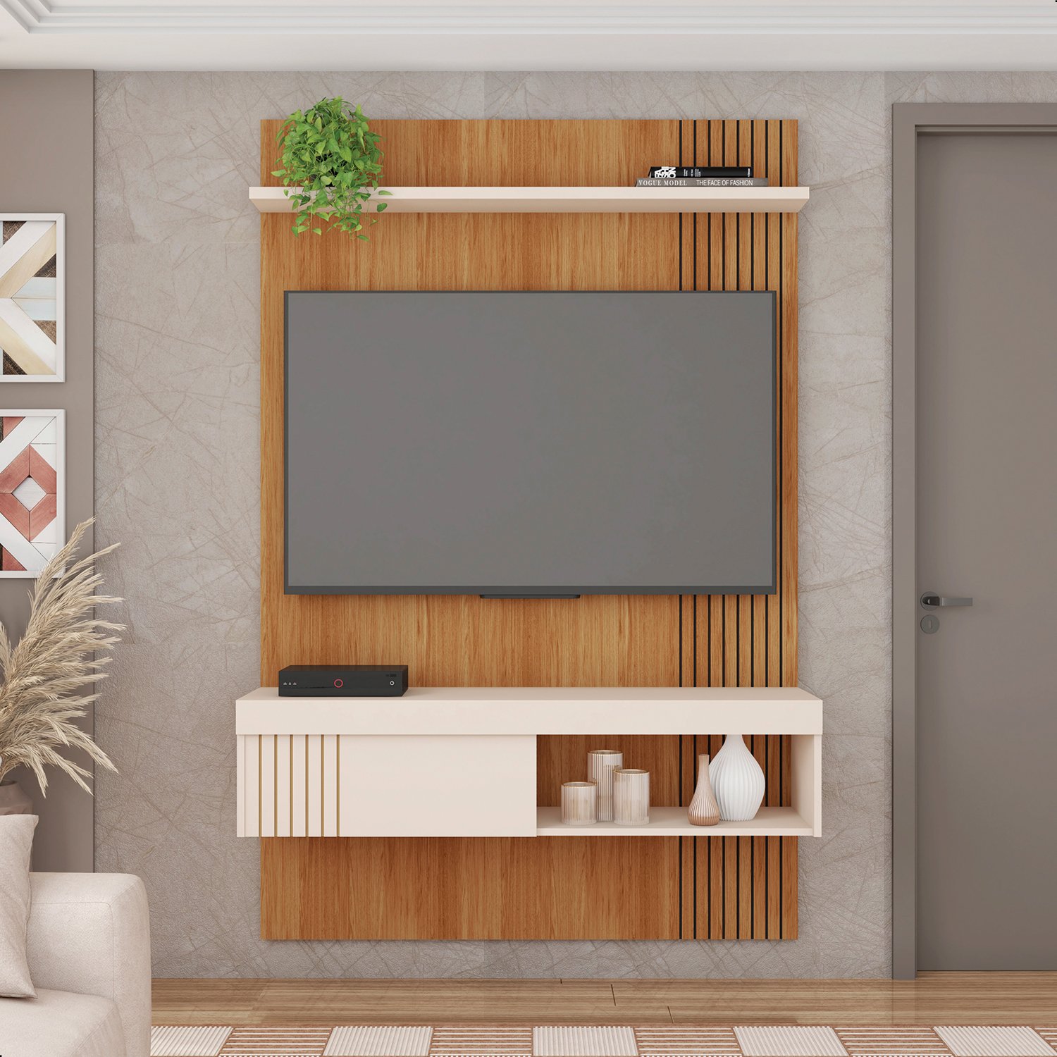 Painel para Tv até 45 Polegadas Jade Freijó e Off White 120cm - 2