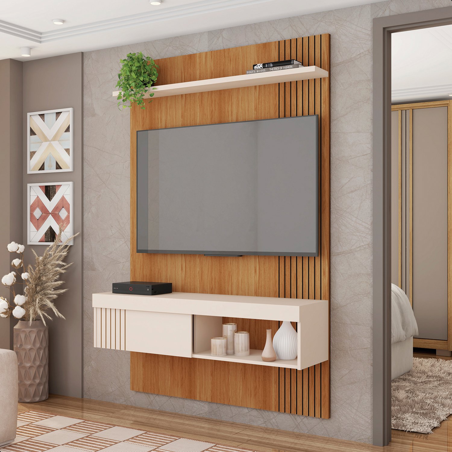 Painel para Tv até 45 Polegadas Jade Freijó e Off White 120cm - 1