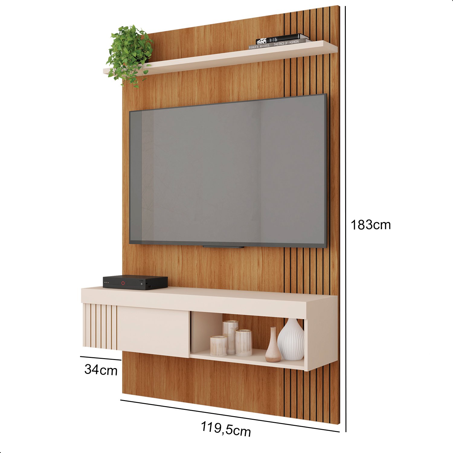 Painel para Tv até 45 Polegadas Jade Freijó e Off White 120cm - 3