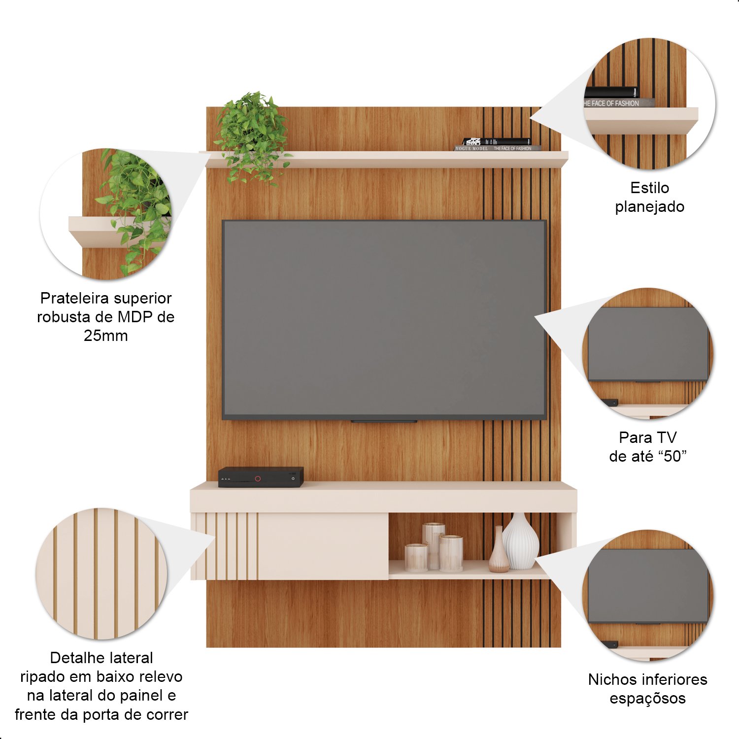 Painel para Tv até 45 Polegadas Jade Freijó e Off White 120cm - 4