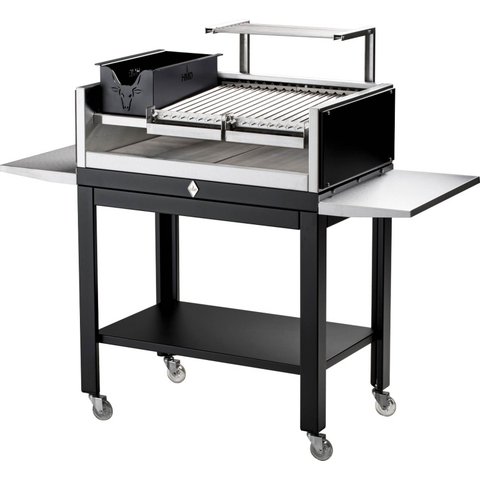Parrilla Com Base Rodízios Grelha Argentina + Descanso + 2 Apoio Lateral HMD