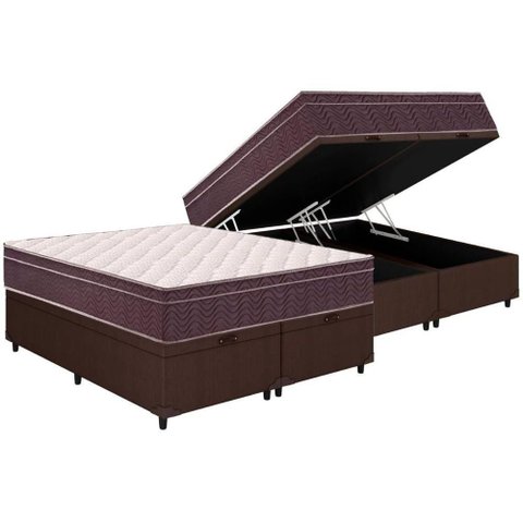 Cama Box Baú Queen: Colchão Espuma Ortobom D28 Airtech 60 Euro Pillow + Base Brown(158x198)